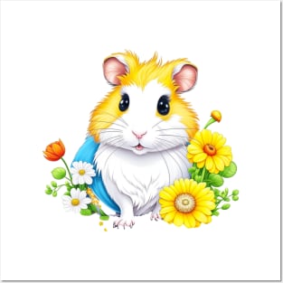 Cute Hamster with colorful flowers Posters and Art